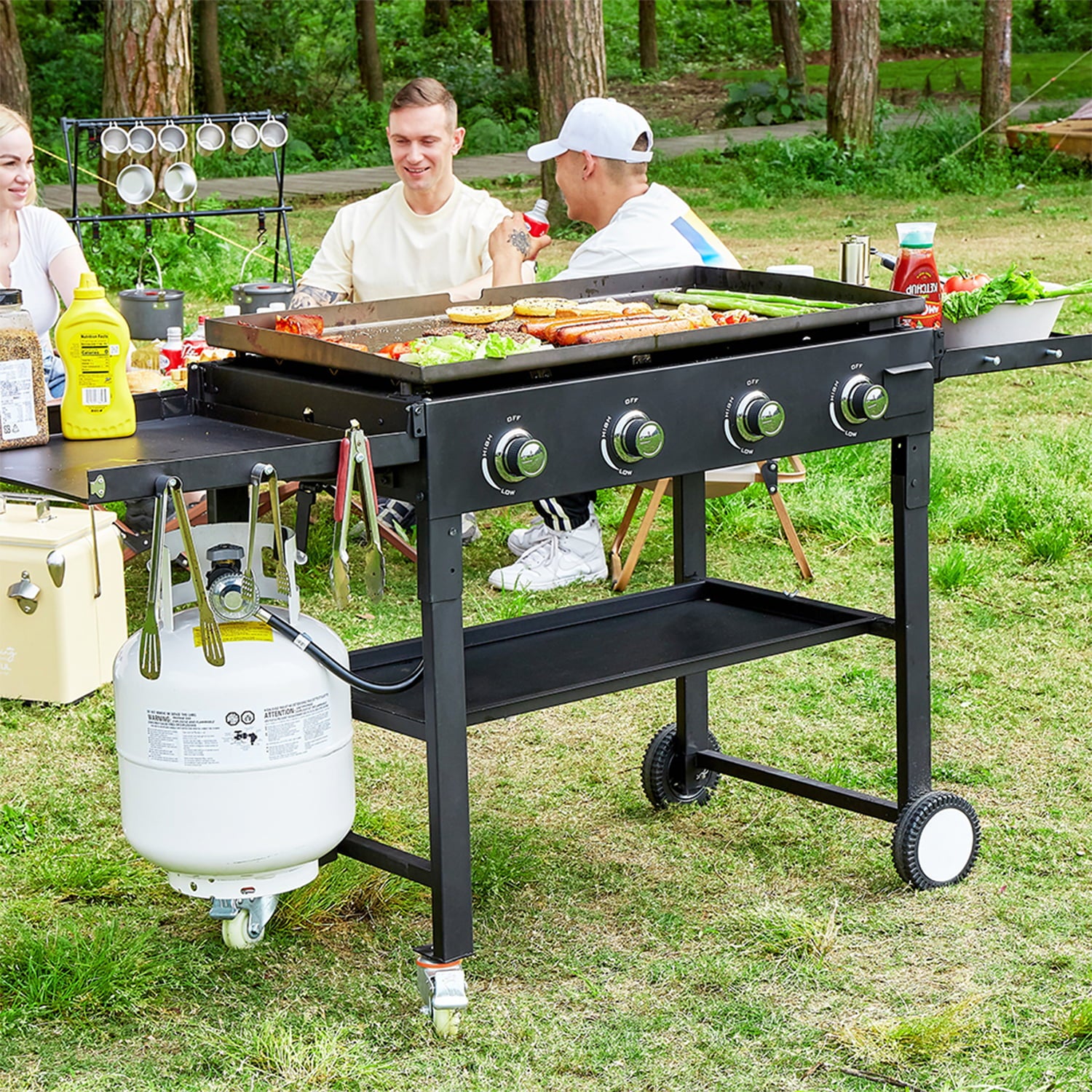 Black 4-Burner Outdoor Foldable Propane Gas Grill with Wheels