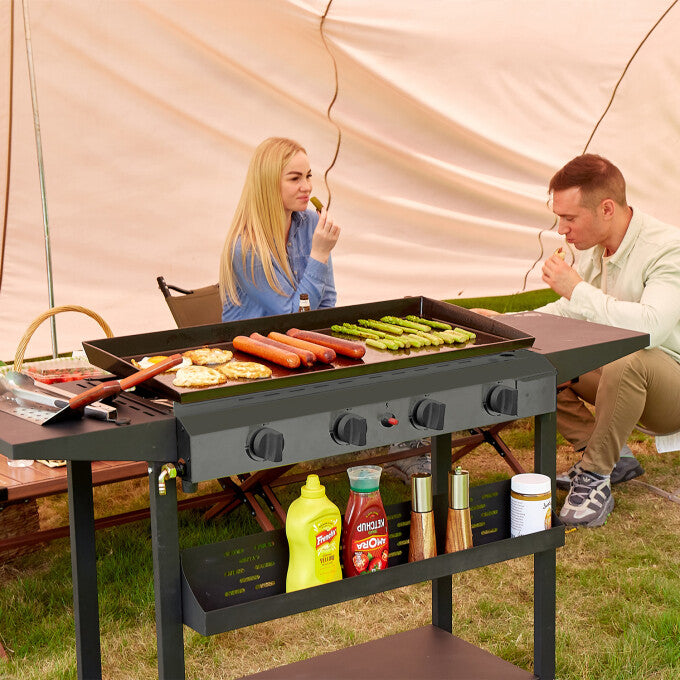 4-Burner Portable Propane Gas Grill in Black with Griddle Top