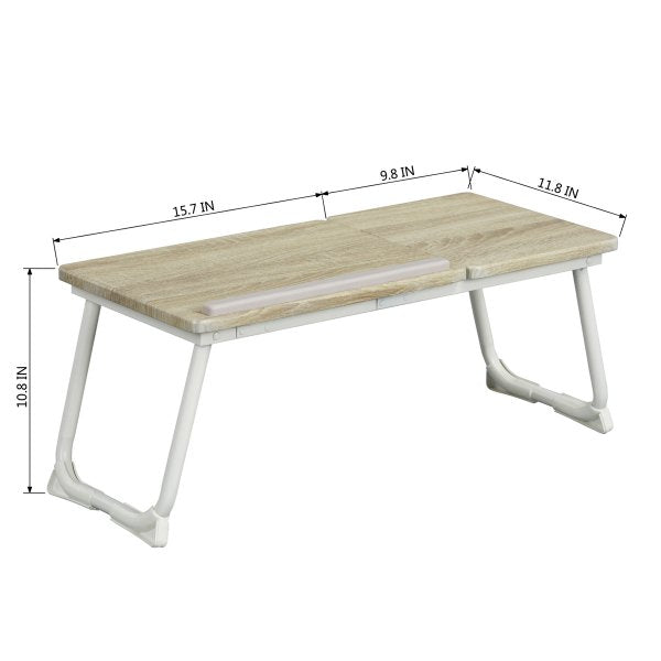 SUGIFT Foldable Laptop Pc Lap Desk/ Support Table/Mobile Portable Folding Desk, Oak+Wood+MDF