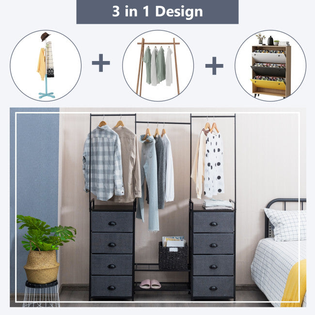 SUGIFT 8 Drawer Fabric Dresser with Rack Multifunctional Storage Tower Metal