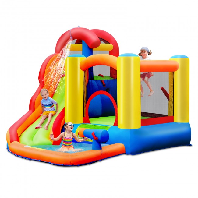 SUGIFT Inflatable Water Slide with Pool and Cannon,Outdoor Backyard Bounce House Without Blower