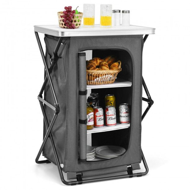 Folding Portable Camping Storage Pop-Up Cupboard Compact Camping Storage Cabinet with Bag