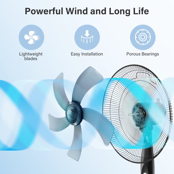 SUGIFT Oscillating Fan, Pedestal Fan, Stand Fan, 16 Inch, 3 Adjustable Speed, Black