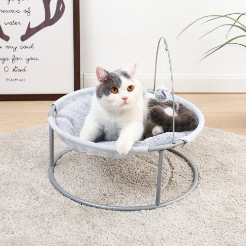 SUGIFT 17.7 Inch Cat Bed Cat Hammock Soft Plush with Dangling Ball for Cats and Small Dogs Gray