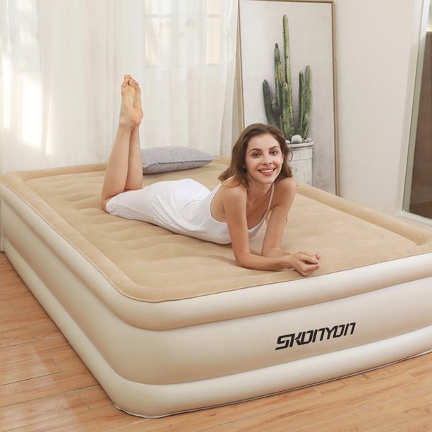 SKONYON Air Beds Mattresses Queen Size Air Bed with built-in Pump