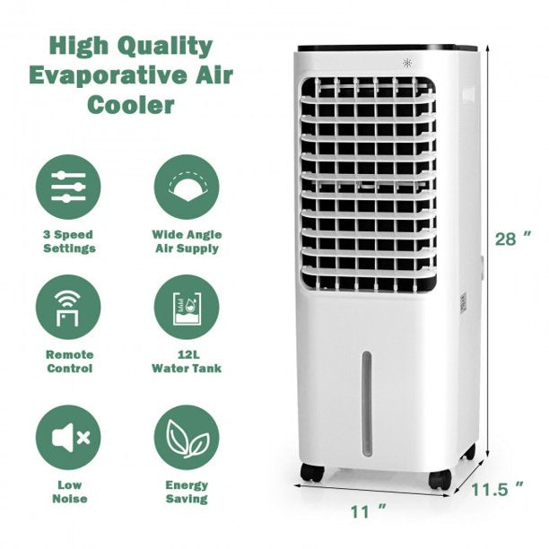 4-in-1 Evaporative Air Cooler with 12L Water Tank and 4 Ice Boxes