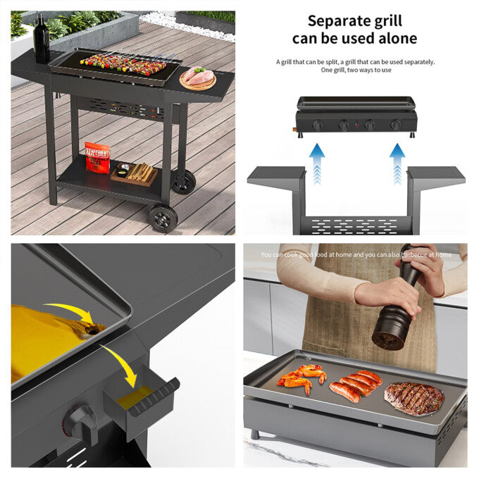 4-Burner Portable Propane Gas Grill in Black with Griddle Top