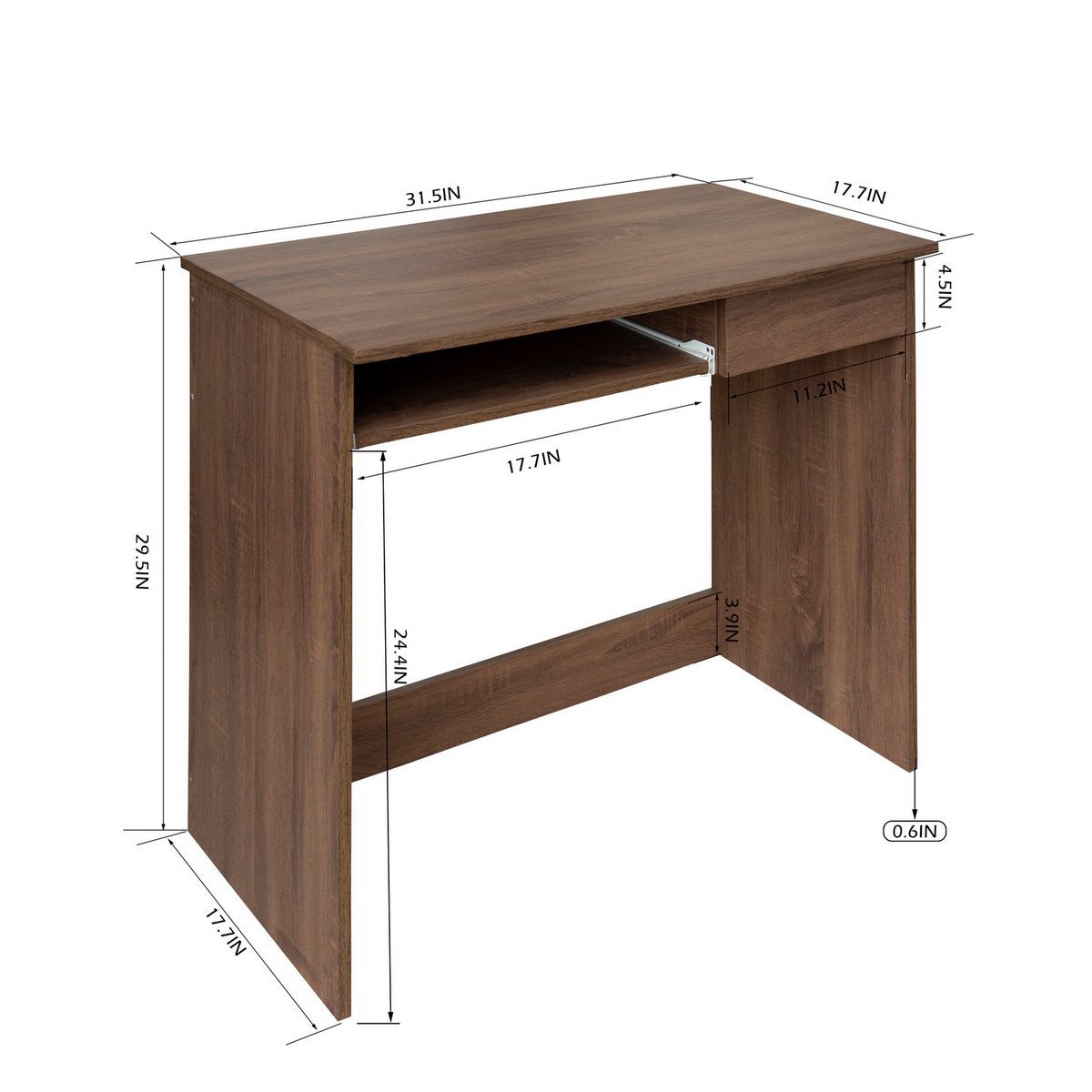 SUGIFT Full Wooden Computer Desk Office Table with 1 drawer and 1 keyboard tray Walnut