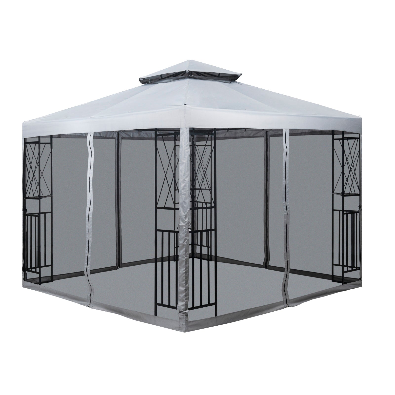 SUGIFT Outdoor Patio Gazebo Canopy with Mesh Netting Sidewalls and Steel Frame - Light Gray