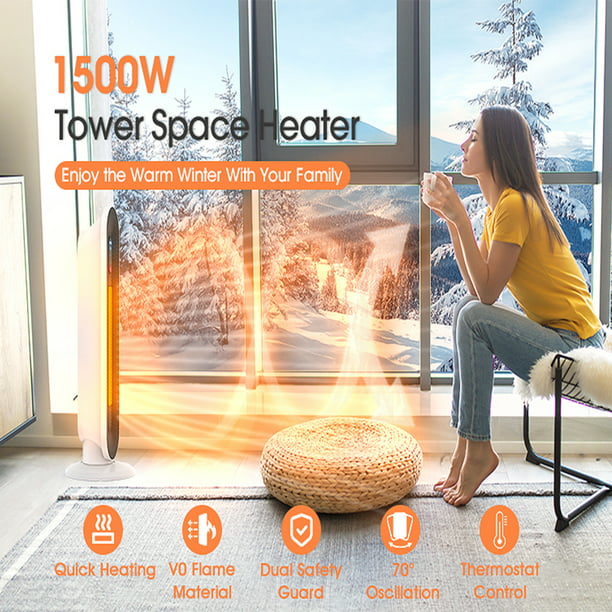 SUGIFT 1500W Ceramic Tower Space Heater, White