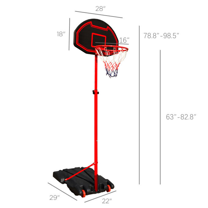 29 in. Kids Portable Adjustable Basketball Goals Basketball Hoop Stand in Black