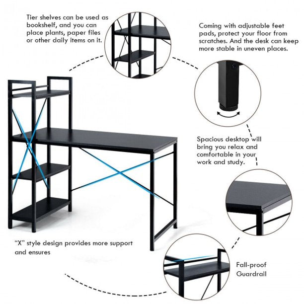 Computer Desk With 4 Tier Storage Shelves Modern Simple Computer Table For Home Bedroom