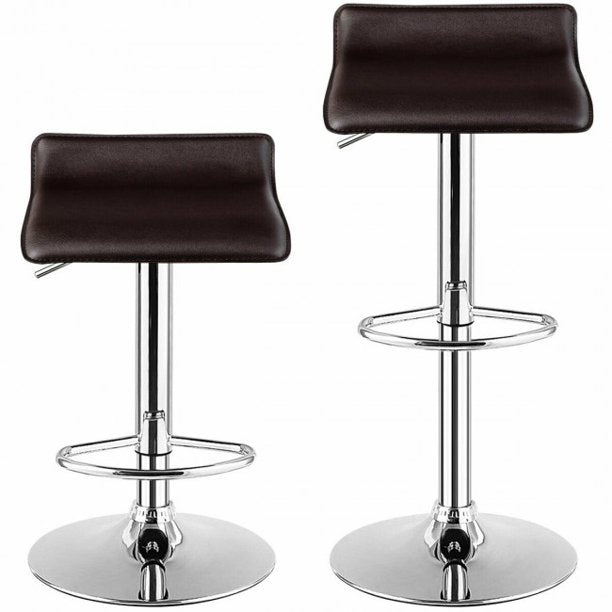 2 Pieces Adjustable Bar Chair PU Leather Backless Bar Stools Coffee