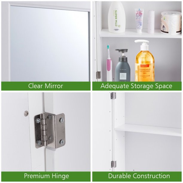 SUGIFT Wall-Mounted Mirror Medicine Cabinet, 2 Tiers Large Storage