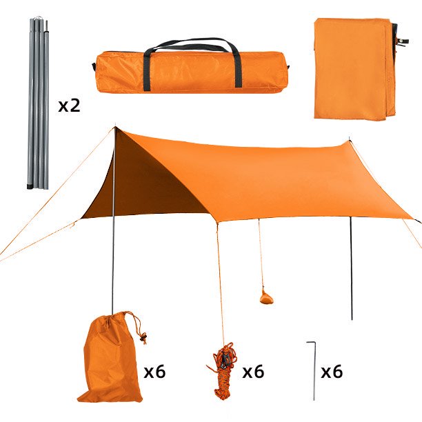 SUGIFT 10'x10' Portable Sun Shelter Beach Tent Canopy with 6 Sandbags, Orange