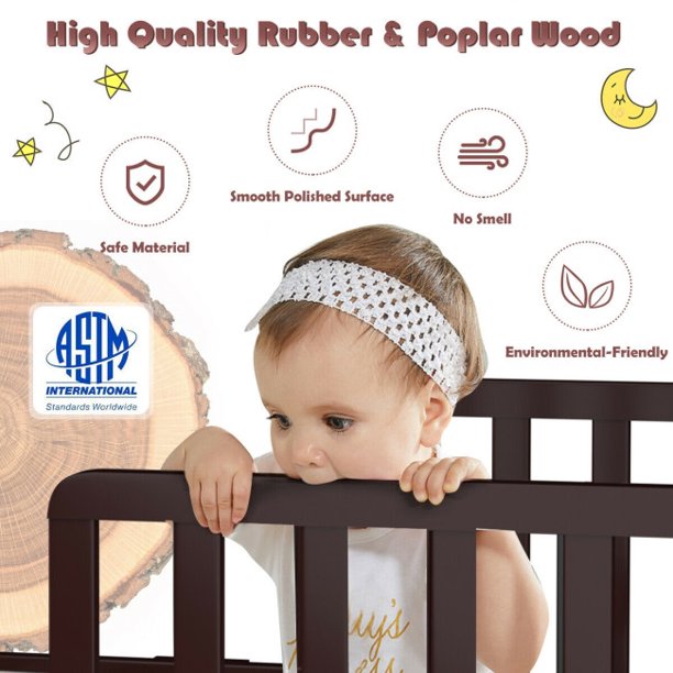 SUGIFT Wooden Toddler Bed, Classic Design Wood Bed Frame, Two Side Safety Guardrails & Wooden Slat Support for Kids Boys & Girls,Brown