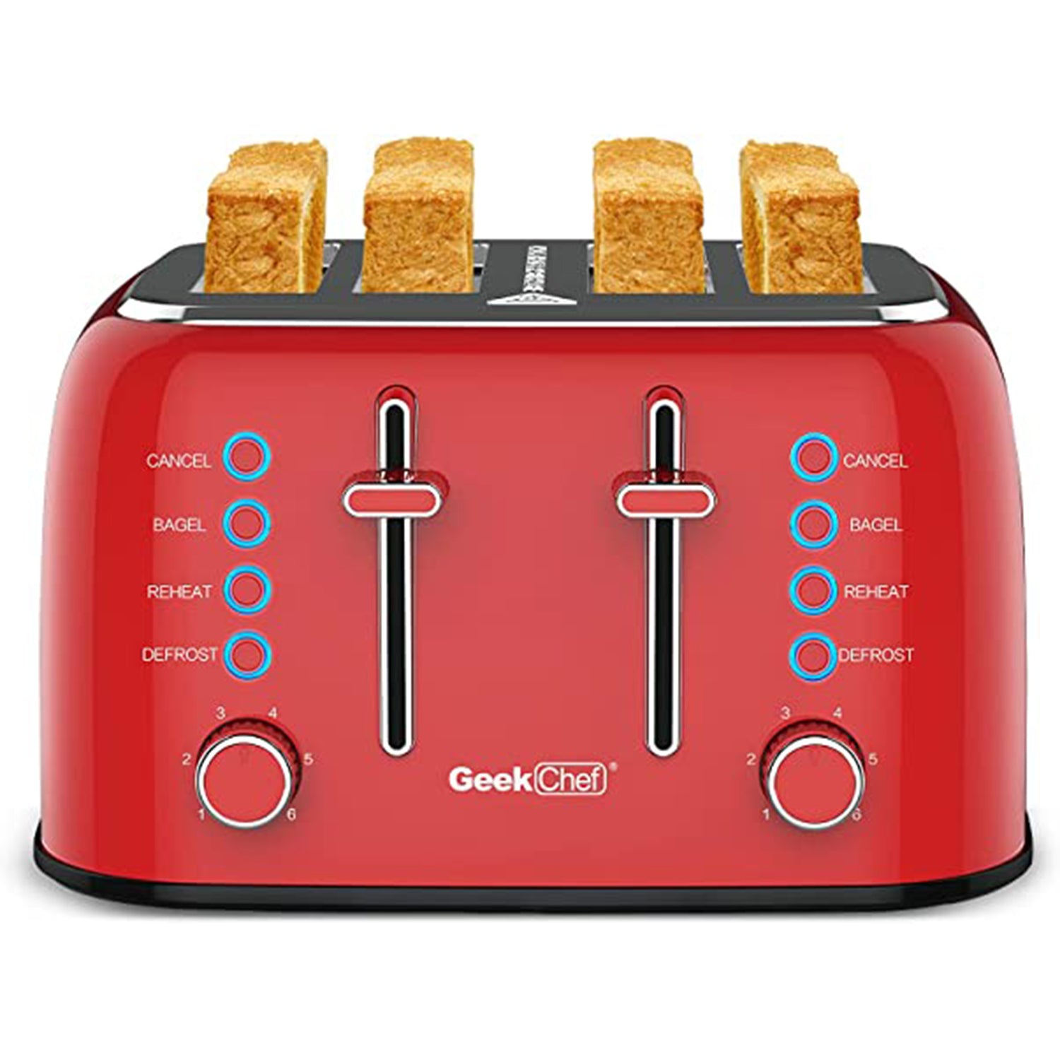 SUGIFT Toaster, Retro Red Extra-wide Slot, Independent Temperature Control Toaster