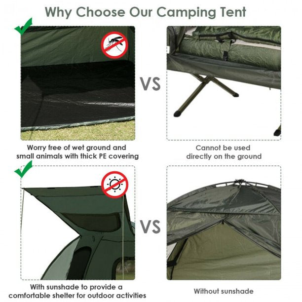 SUGIFT Camping Tent 2-Person Foldable Outdoor Camping Tent Cot with Air Mattress and Sleeping Bag