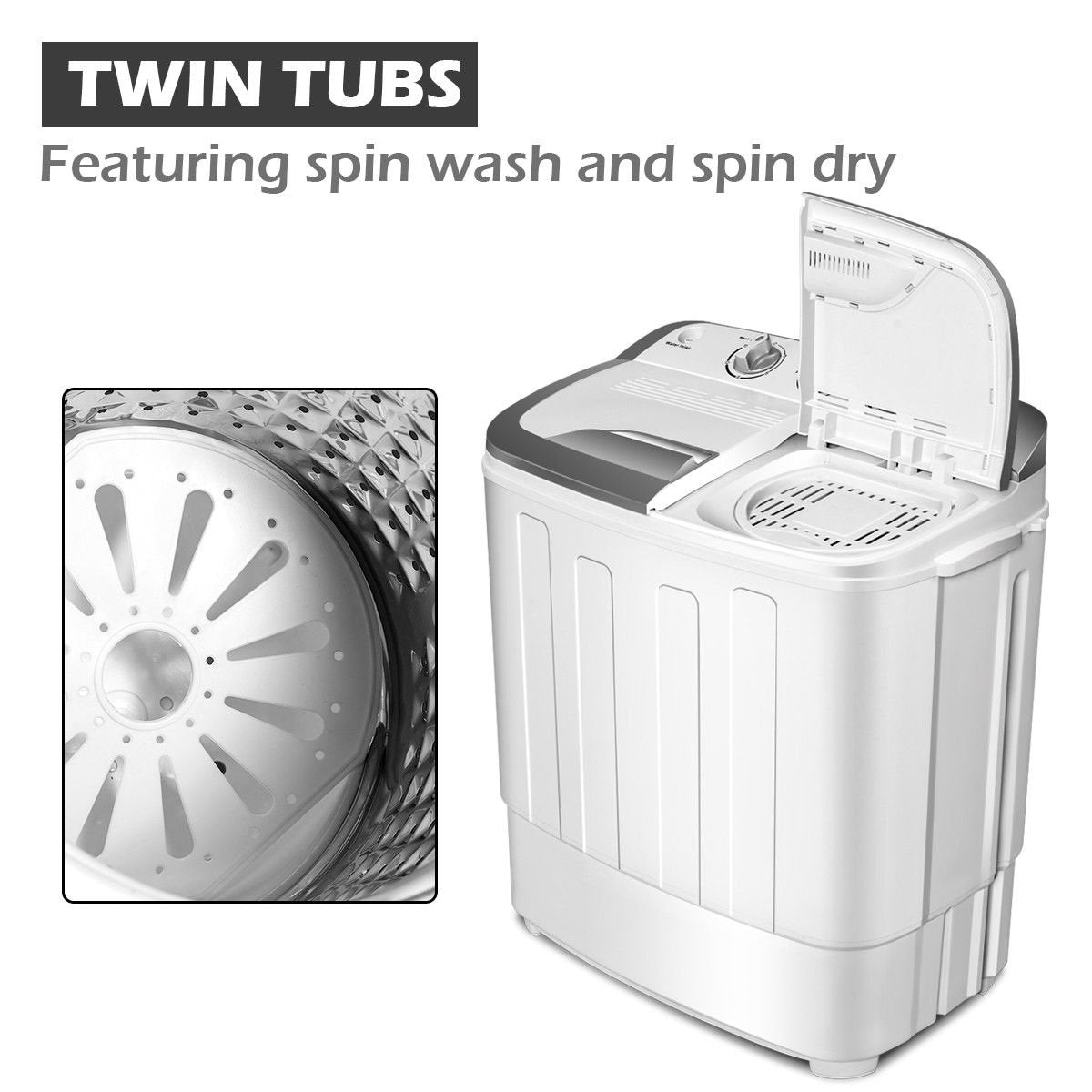 SUGIFT Portable Compact Mini Twin Tub Washing Machine with Wash and Spin Cycle, Built-in Gravity Drain, 13lbs Capacity For  Dorms, College Rooms, RV¡¯s