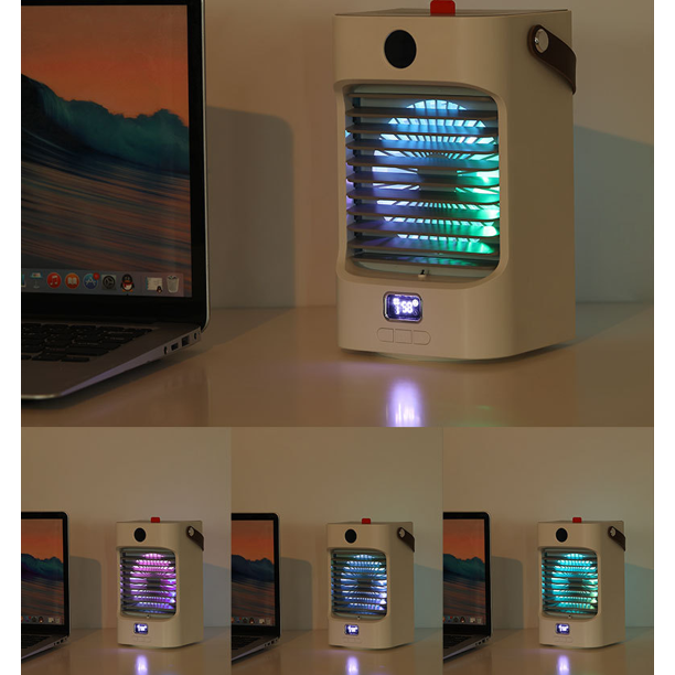 Portable Air Cooler Mini Air Cooler Fan 3 Speeds and Color LED Light for Home Bedroom Office