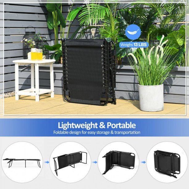 Foldable Portable Recline Lounge Chair with Adjustable Backrest and Footrest