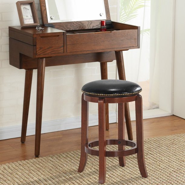 SUGIFT Swivel Bar stool Leather Padded Backless Chair