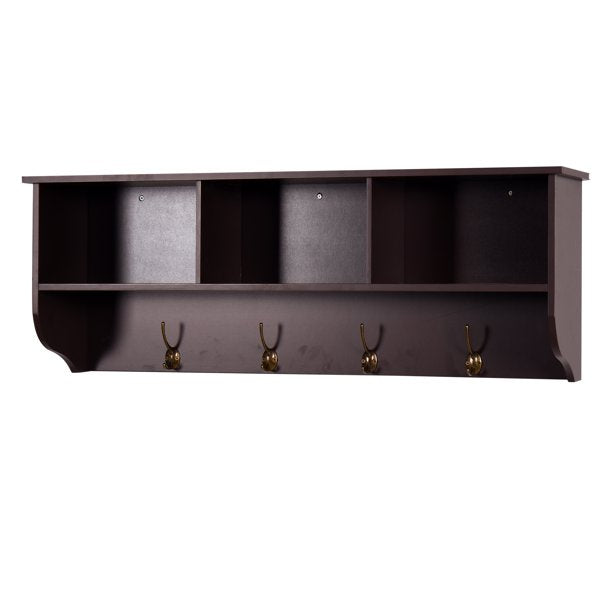 SUGIFT Entryway Wall Mounted Coat Rack with 4 Dual Hooks Living Room Wooden Storage Shelf Kitchen Bedroom