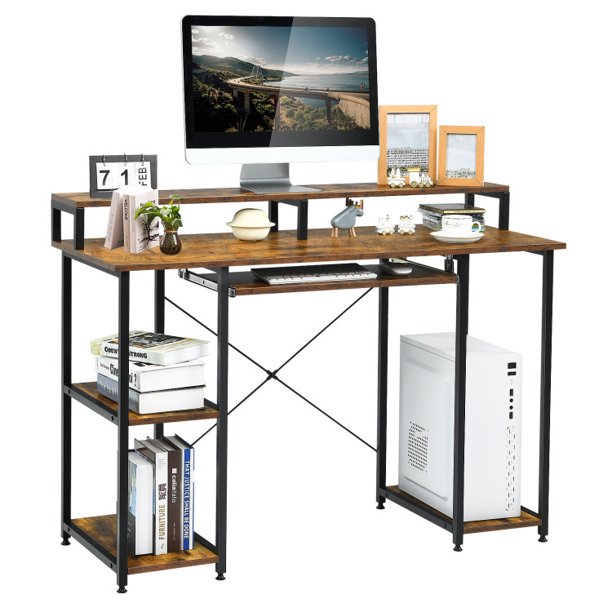 SUGIFT 47 Inch Computer Desk Writing Study Table with Keyboard Tray and Monitor Stand