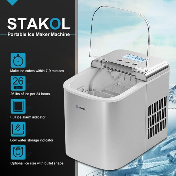 SUGIFT 26 lbs Ice Maker Countertop LCD Display Ice Maker with Ice Scoop£¬Stain Gray