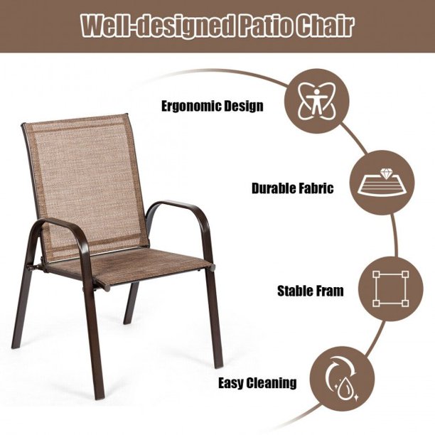 2 Pieces Dining Chair Patio Outdoor Dining Chair with Armrest