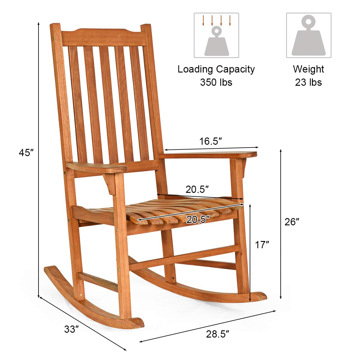 Natural Eucalyptus Wood Outdoor Rocking Chair