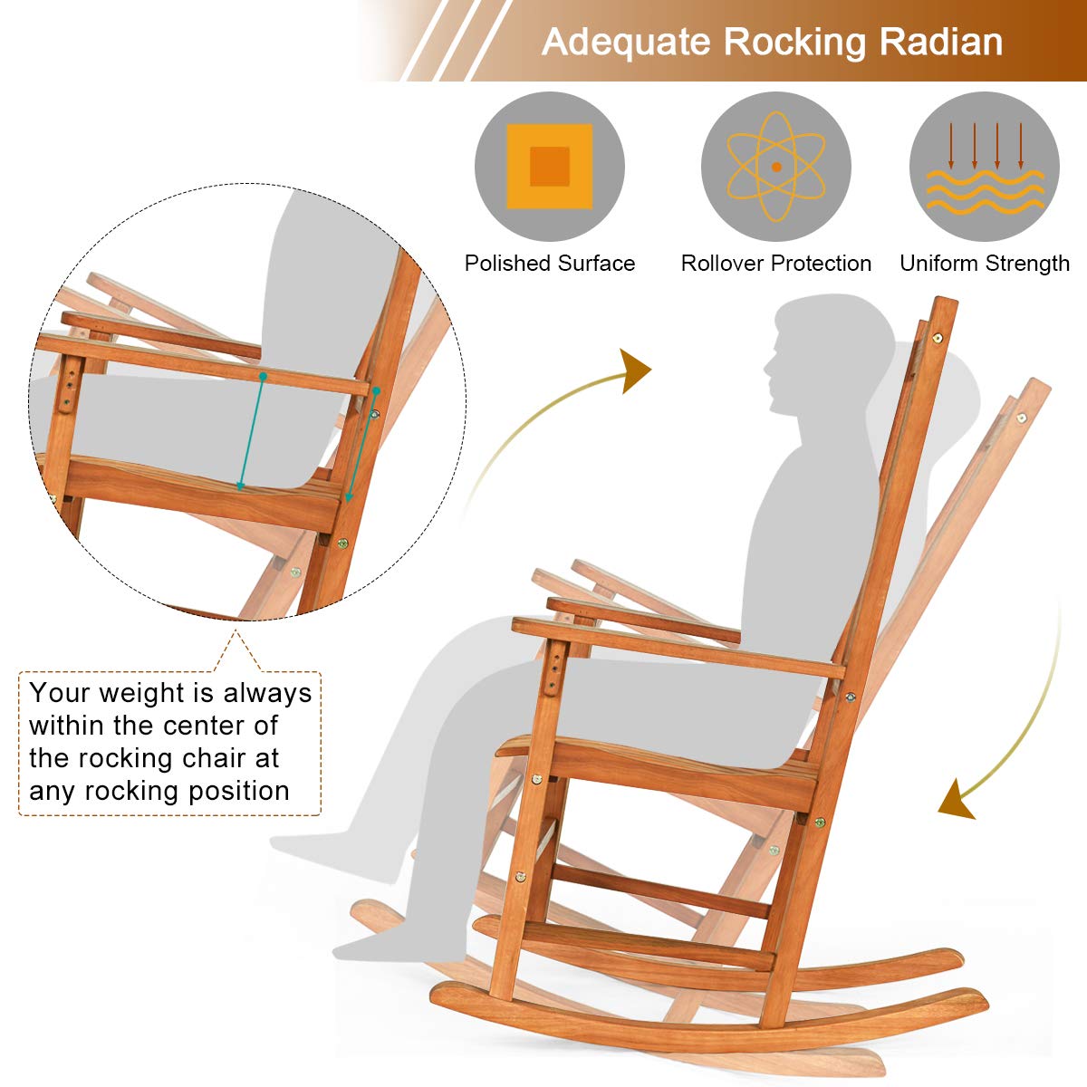 Natural Eucalyptus Wood Outdoor Rocking Chair