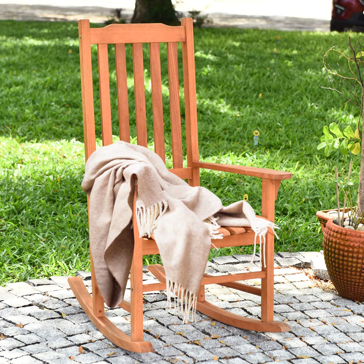 Natural Eucalyptus Wood Outdoor Rocking Chair