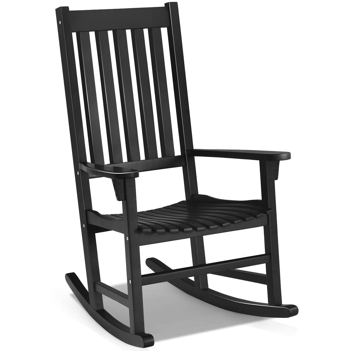 Black Wooden High Back Outdoor Rocking Chair