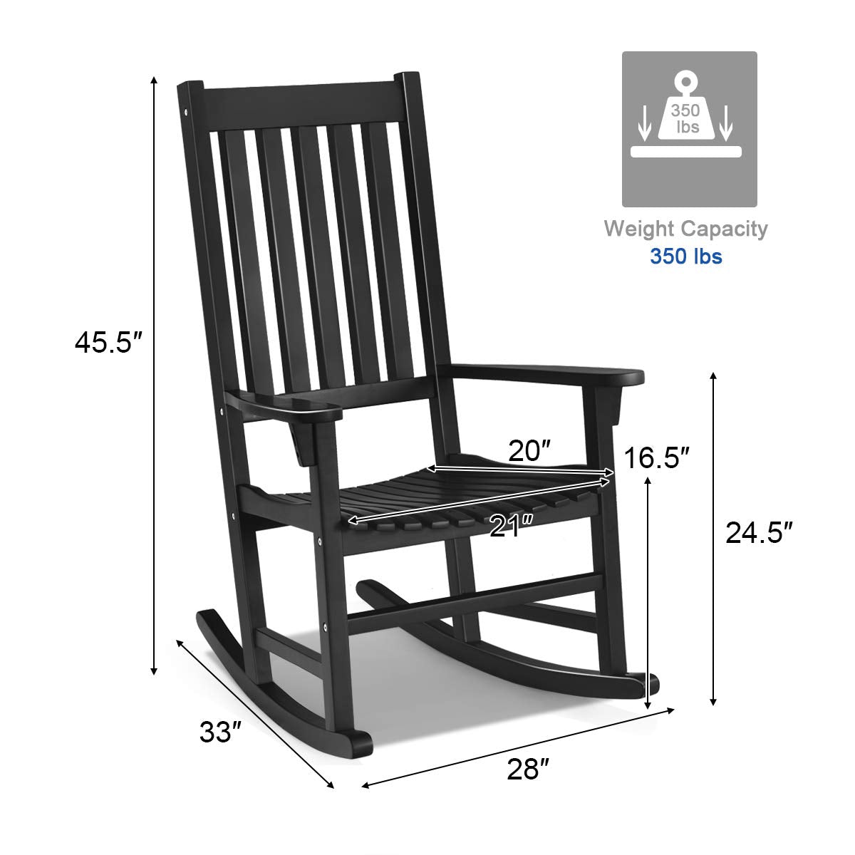 Black Wooden High Back Outdoor Rocking Chair