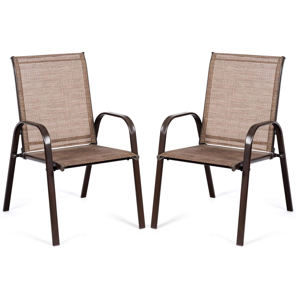 Brown Metal Outdoor Folding Recliner with Armrest (2-Pack)