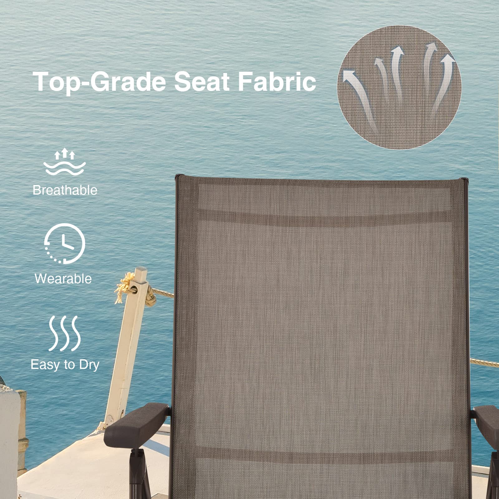 Brown Steel Outdoor Foldable Patio Chaise Lounge Chair