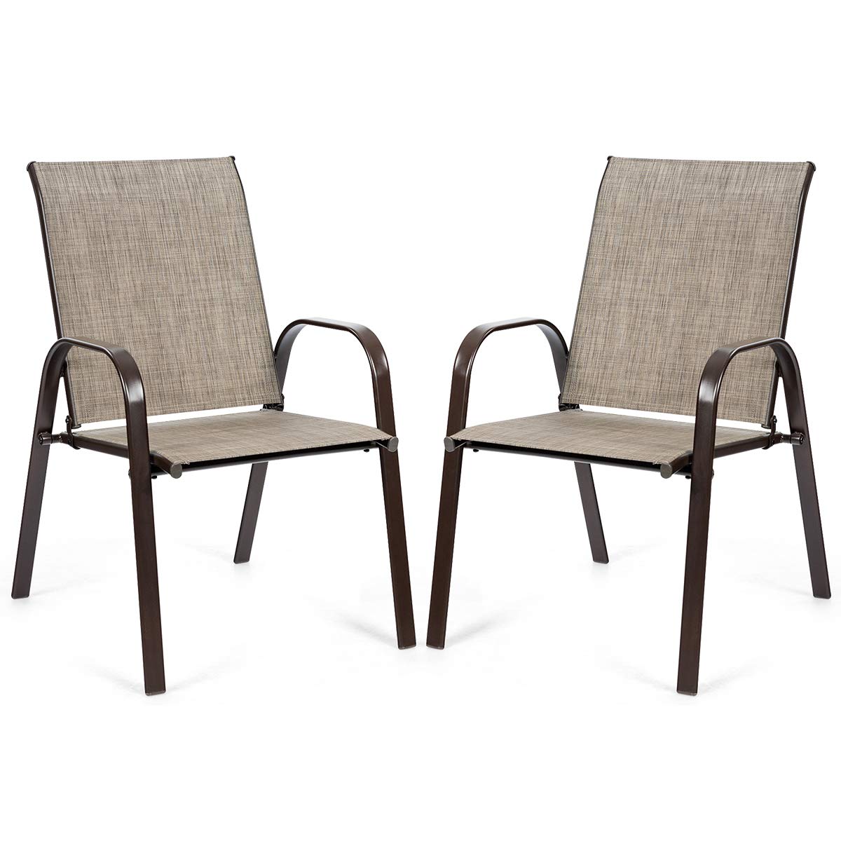 Gray Metal Outdoor Folding Recliner with Armrest (2-Pack)