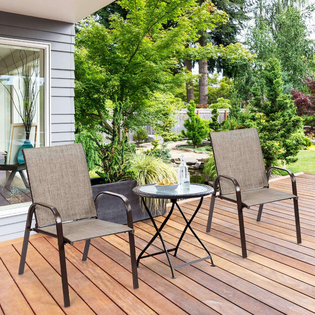 Gray Metal Outdoor Folding Recliner with Armrest (2-Pack)