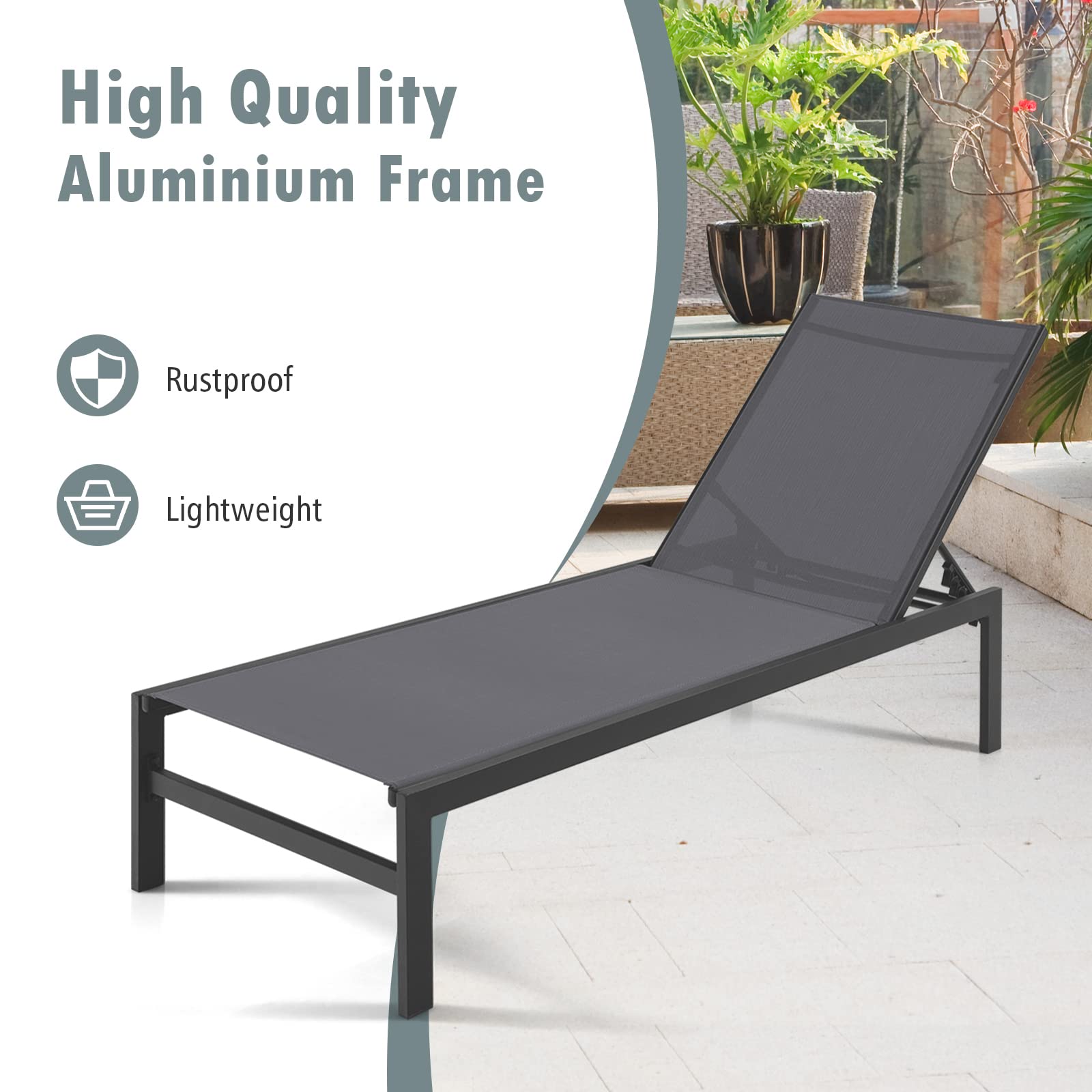 Gray Aluminum Adjustable Chaise Lounge Chairs