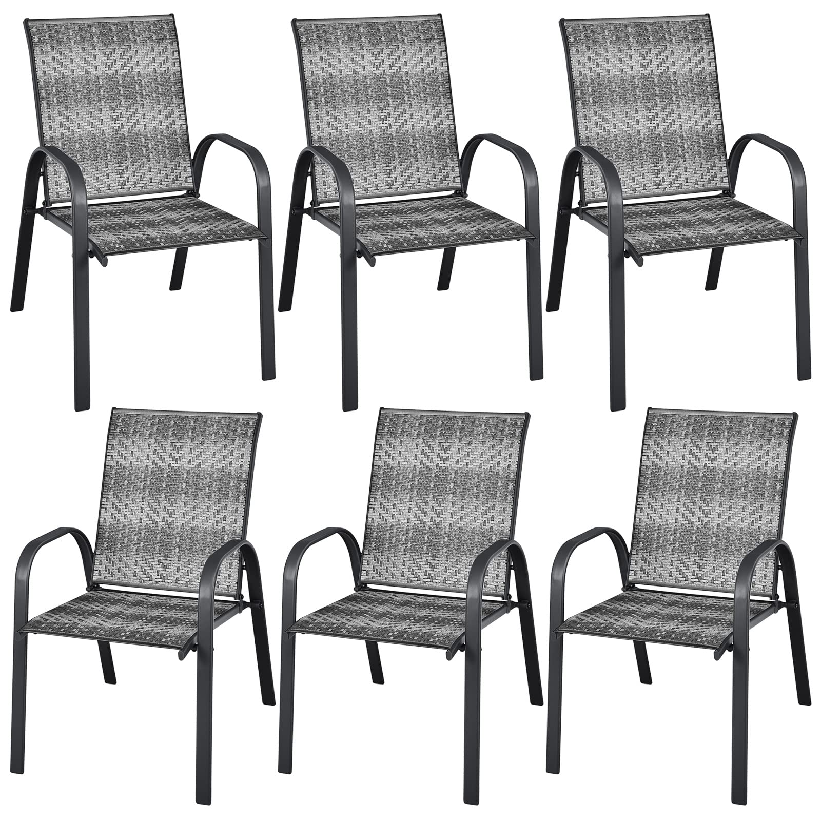 Gray Wicker Stacking Outdoor Dining Chairs (6-Pack)