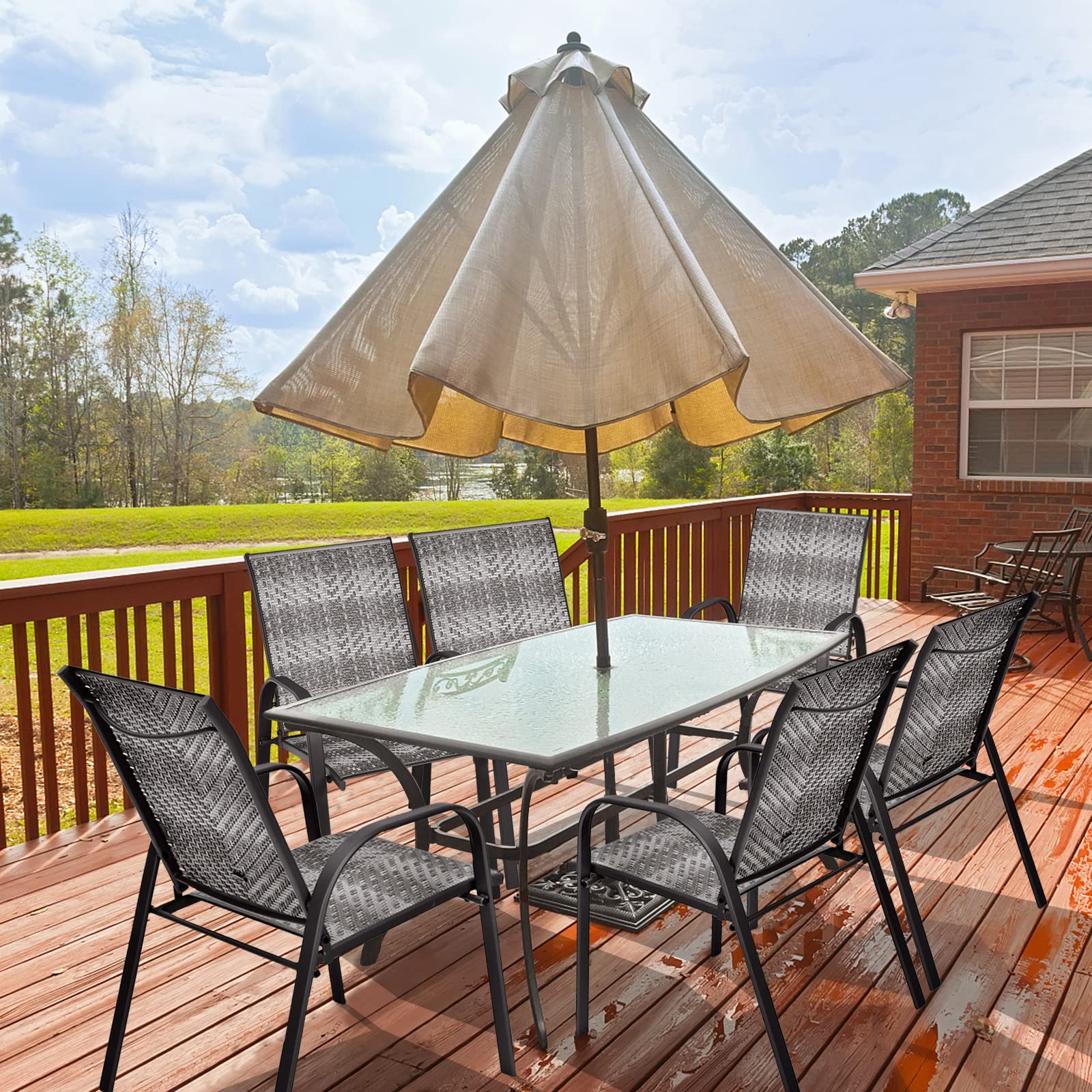 Gray Wicker Stacking Outdoor Dining Chairs (6-Pack)