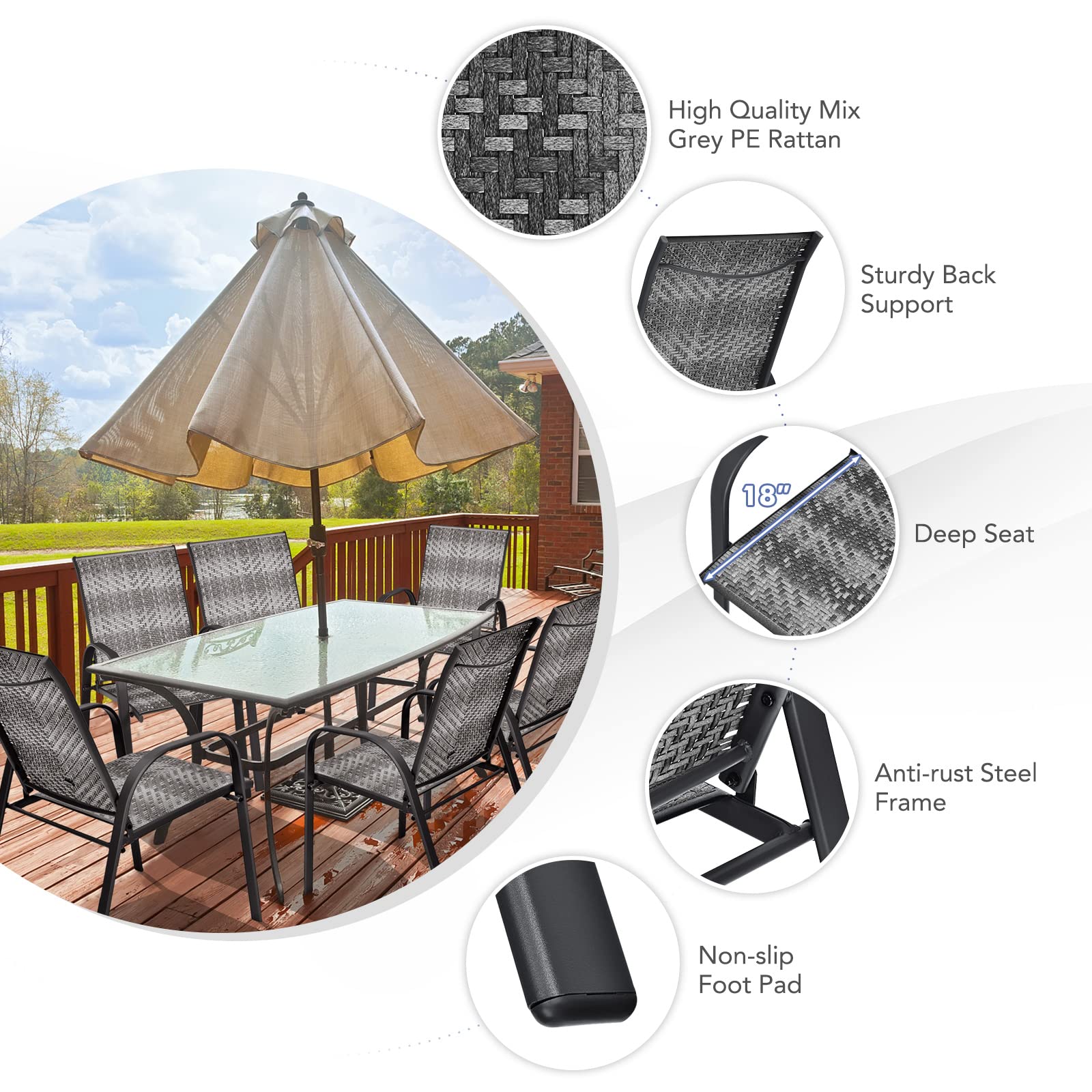 Gray Wicker Stacking Outdoor Dining Chairs (6-Pack)