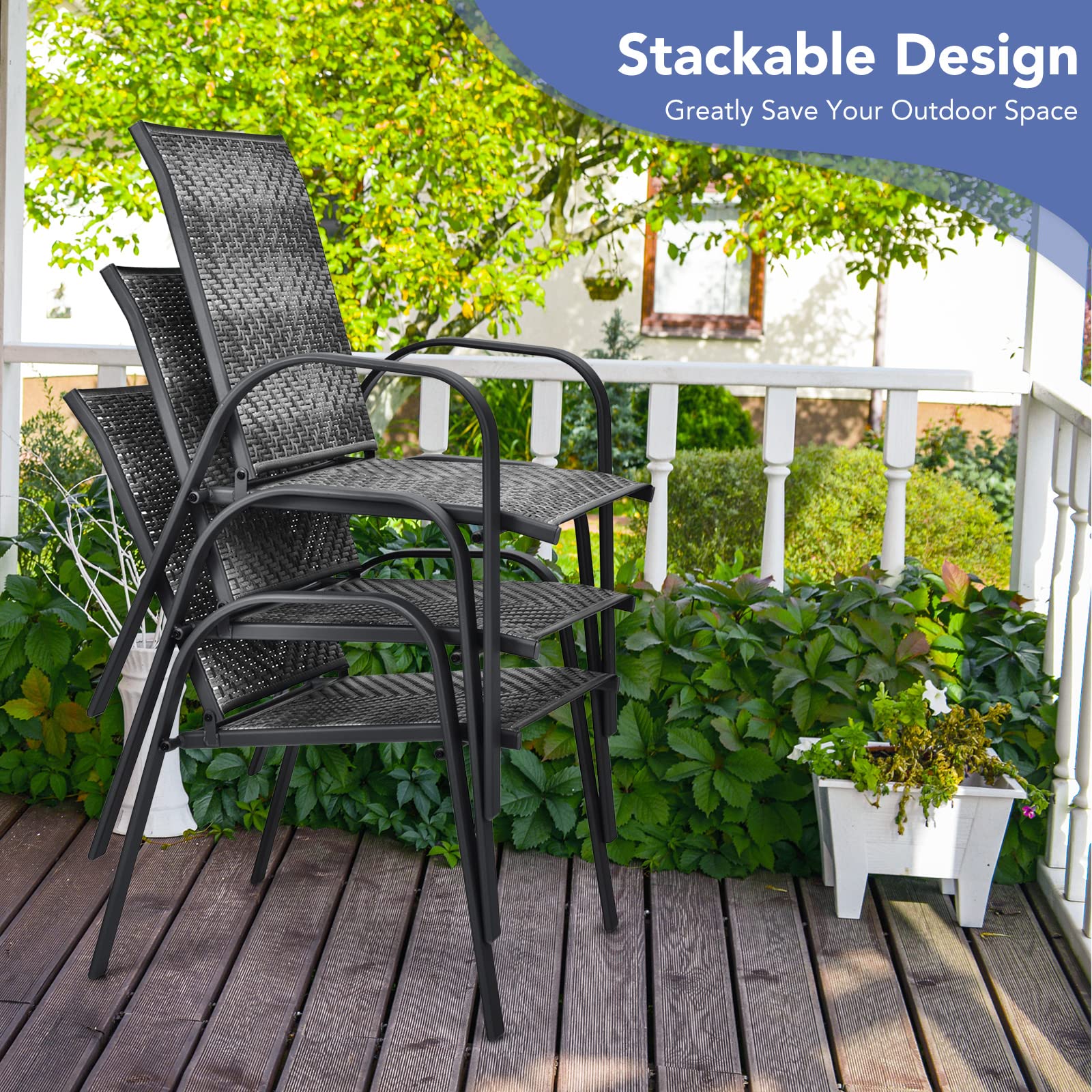 Gray Wicker Stacking Outdoor Dining Chairs (6-Pack)