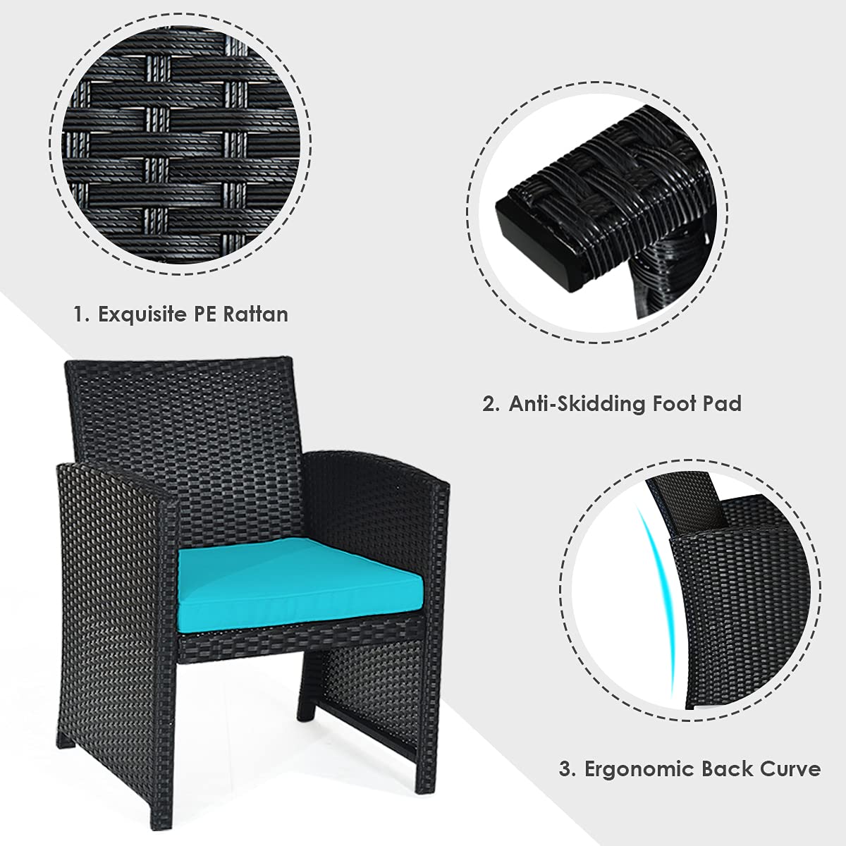 Black 4-Piece Wicker Patio Conversation Set with Turquoise Cushions