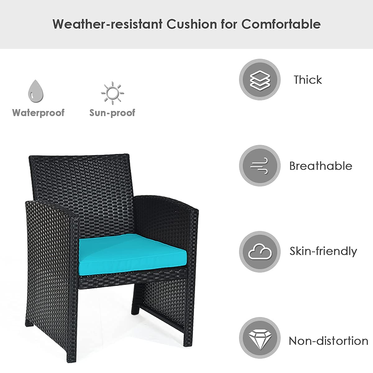 Black 4-Piece Wicker Patio Conversation Set with Turquoise Cushions