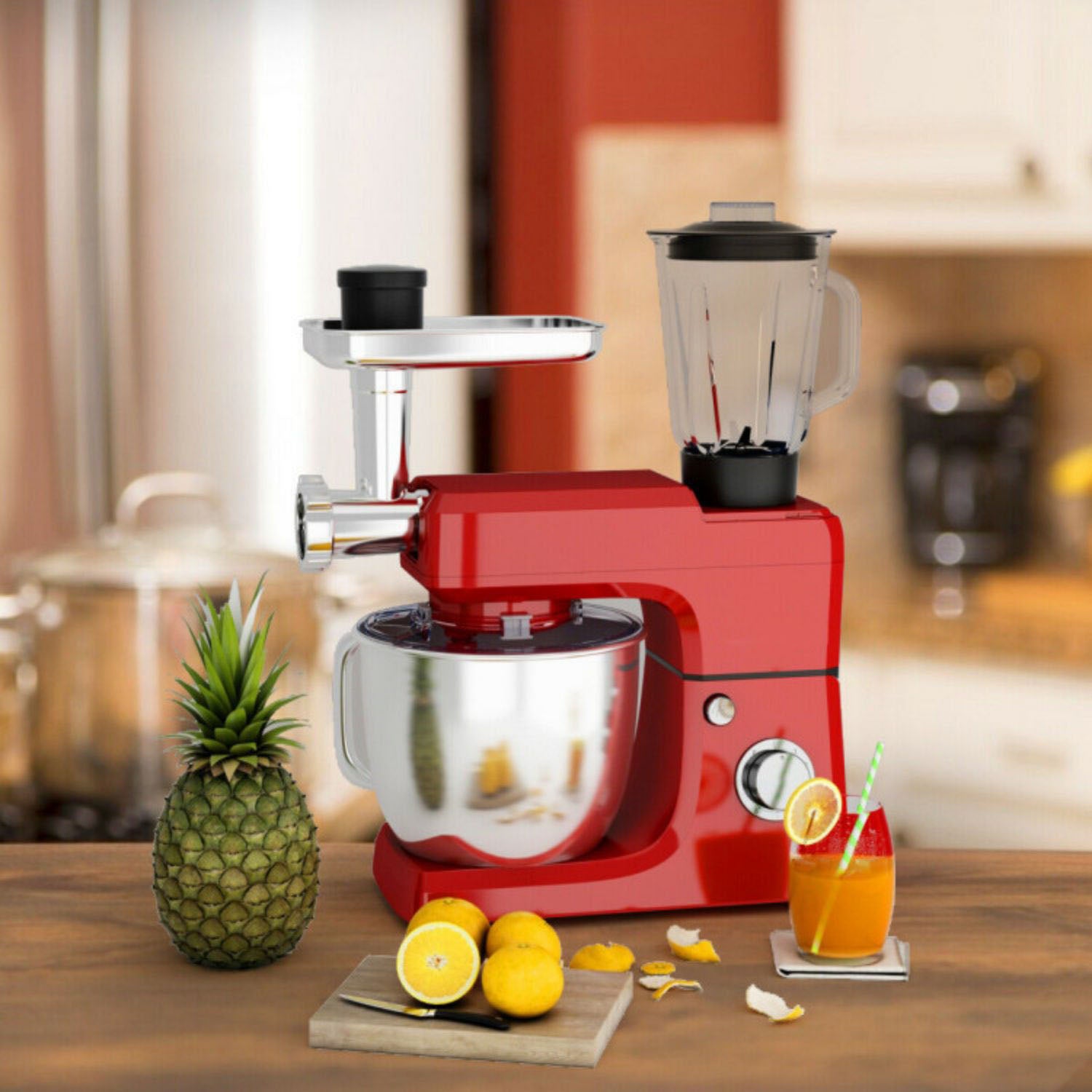 SUGIFT 3-in-1 Multi-functional 6-speed Tilt-head Food Stand Mixer-Red