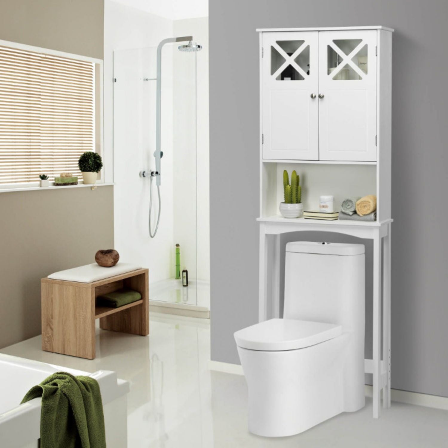 SUGIFT 2-Door Over The Toilet Bathroom Storage Cabinet with Adjustable Shelf