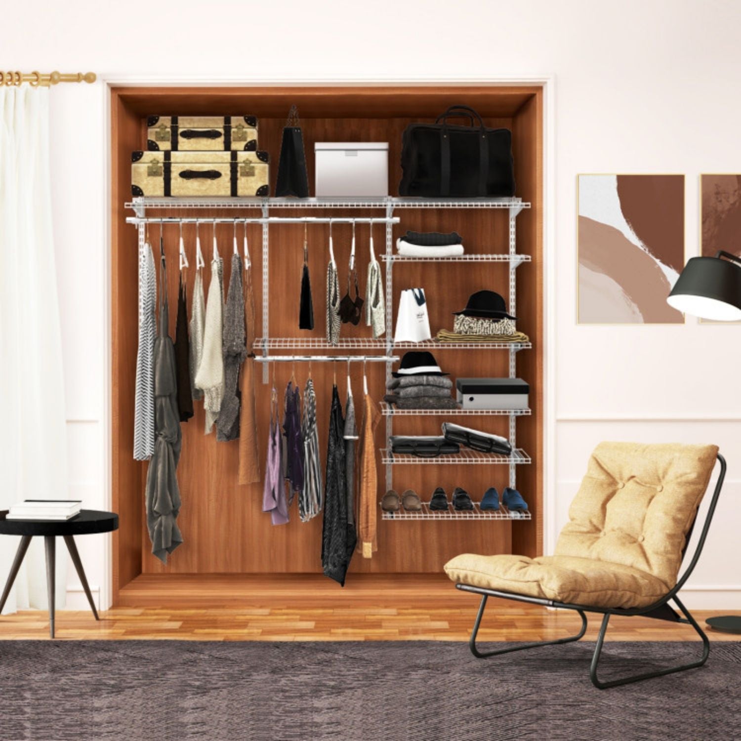 SUGIFT Adjustable Closet Organizer Kit with Shelves and Hanging Rods for 4 to 6 Feet-Gray