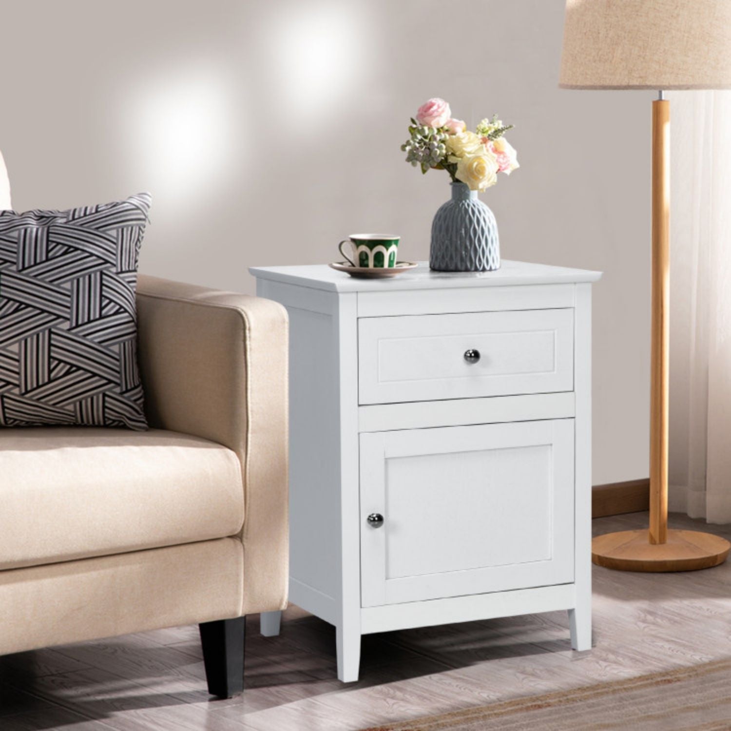 SUGIFT 2-Tier Accent Table with Spacious Tabletop-White